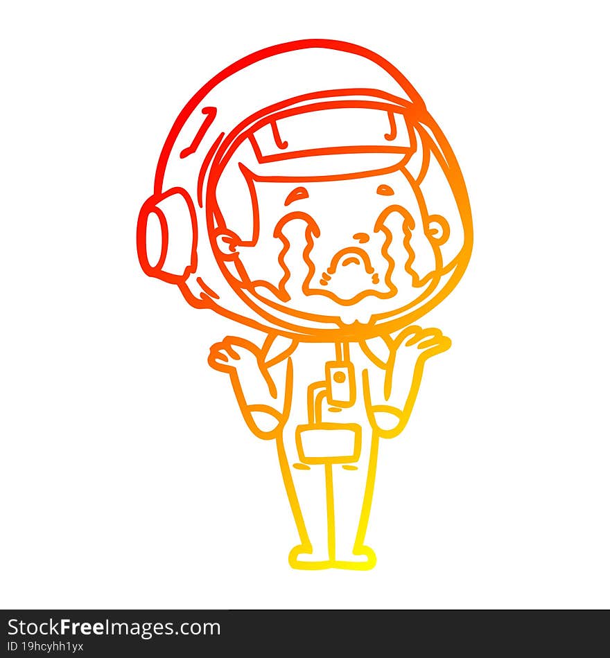 warm gradient line drawing of a cartoon crying astronaut