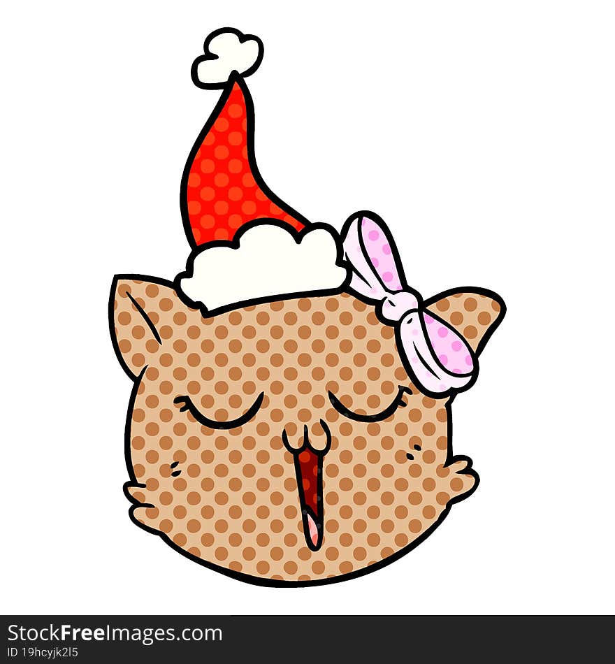 comic book style illustration of a cat face wearing santa hat