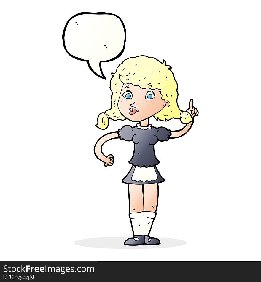 cartoon pretty maid woman with speech bubble