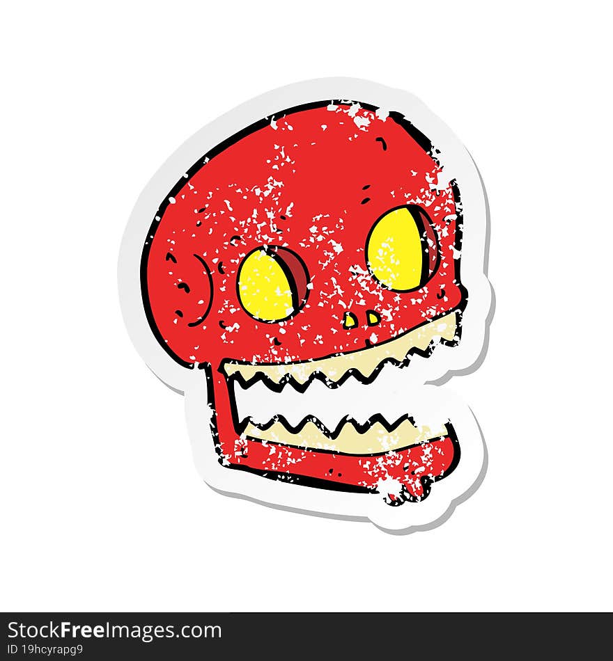 retro distressed sticker of a cartoon spooky skull