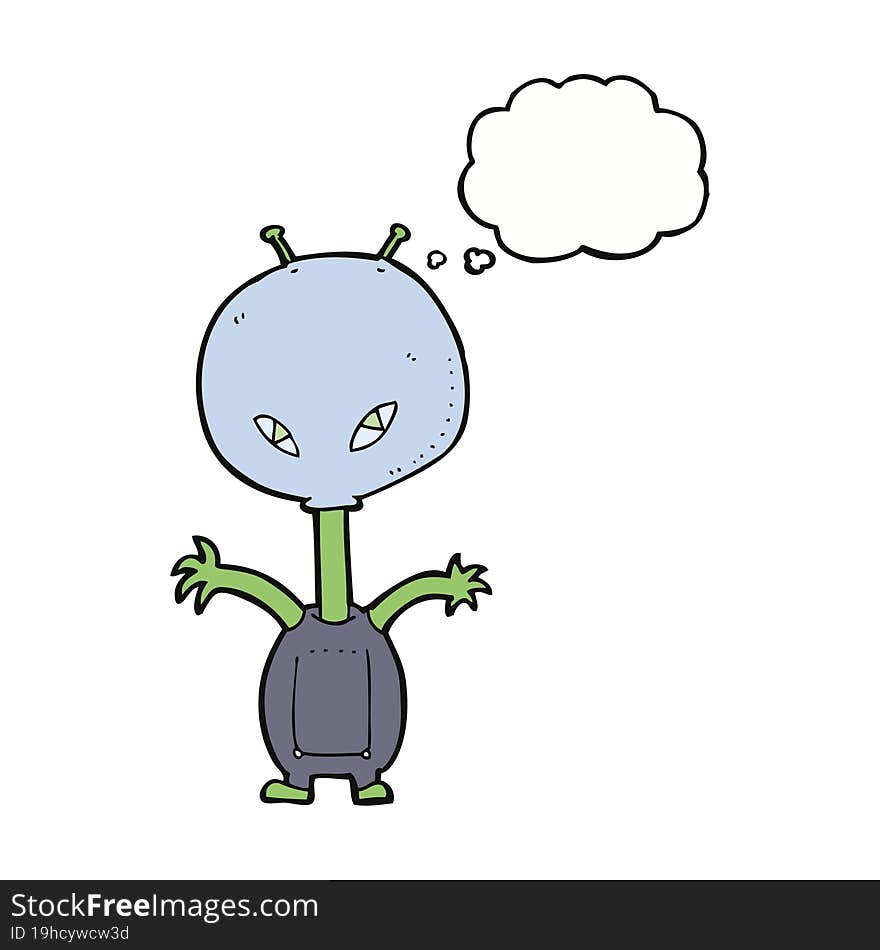 cartoon space alien with thought bubble