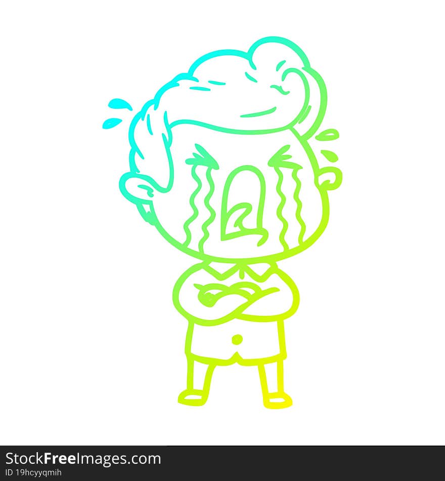 cold gradient line drawing of a cartoon crying man