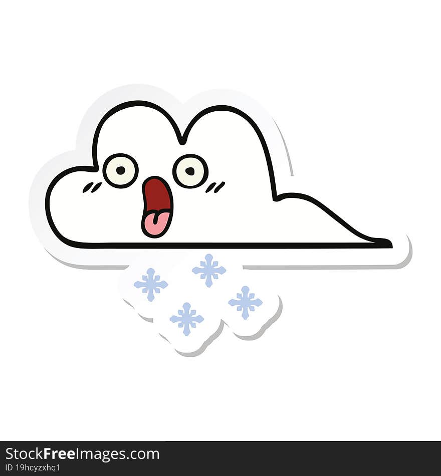 sticker of a cute cartoon shocked snow cloud