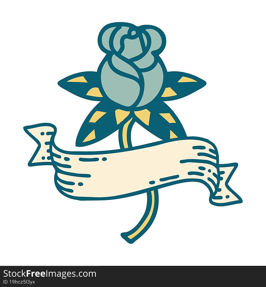 iconic tattoo style image of a rose and banner. iconic tattoo style image of a rose and banner