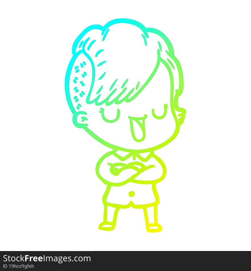 Cold Gradient Line Drawing Cute Cartoon Girl With Hipster Haircut