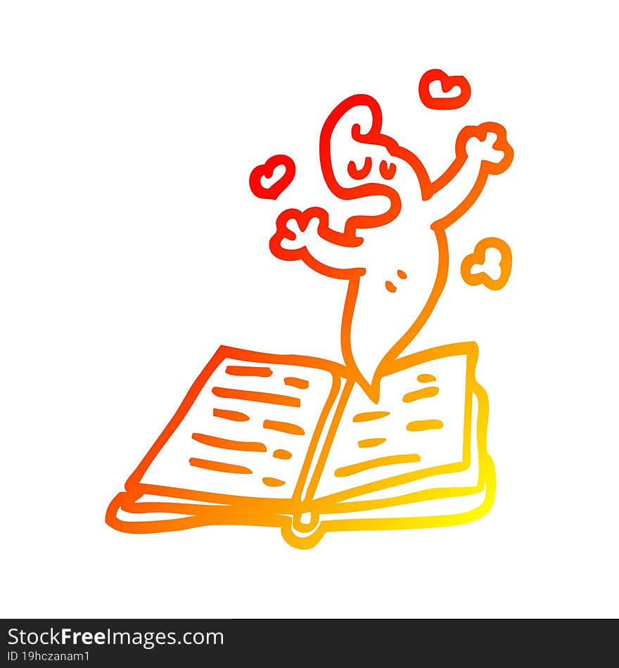 warm gradient line drawing cartoon spell book with ghost