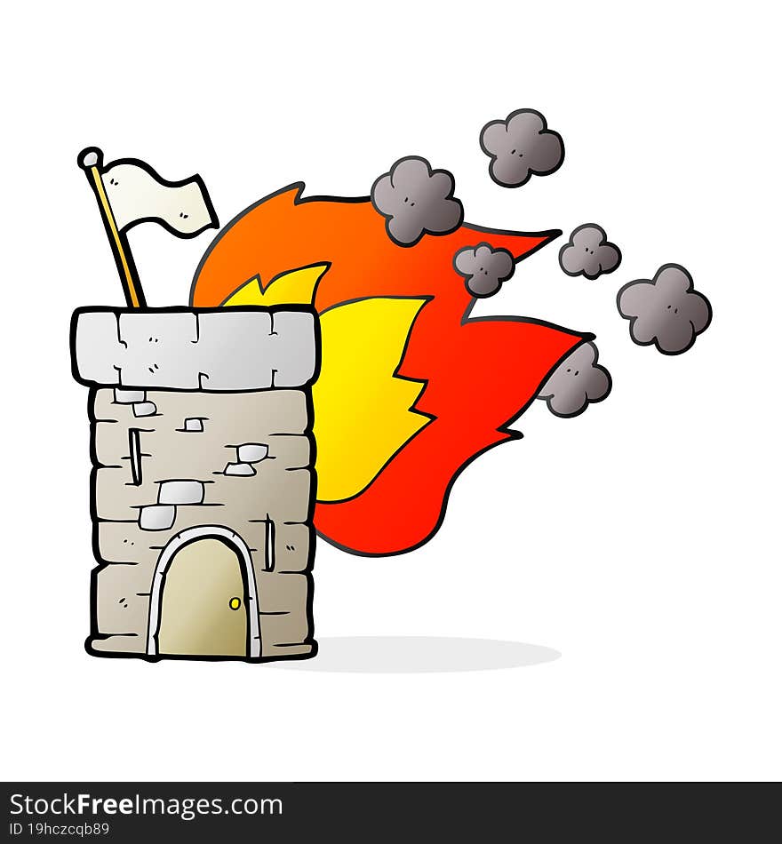 freehand drawn cartoon burning castle tower