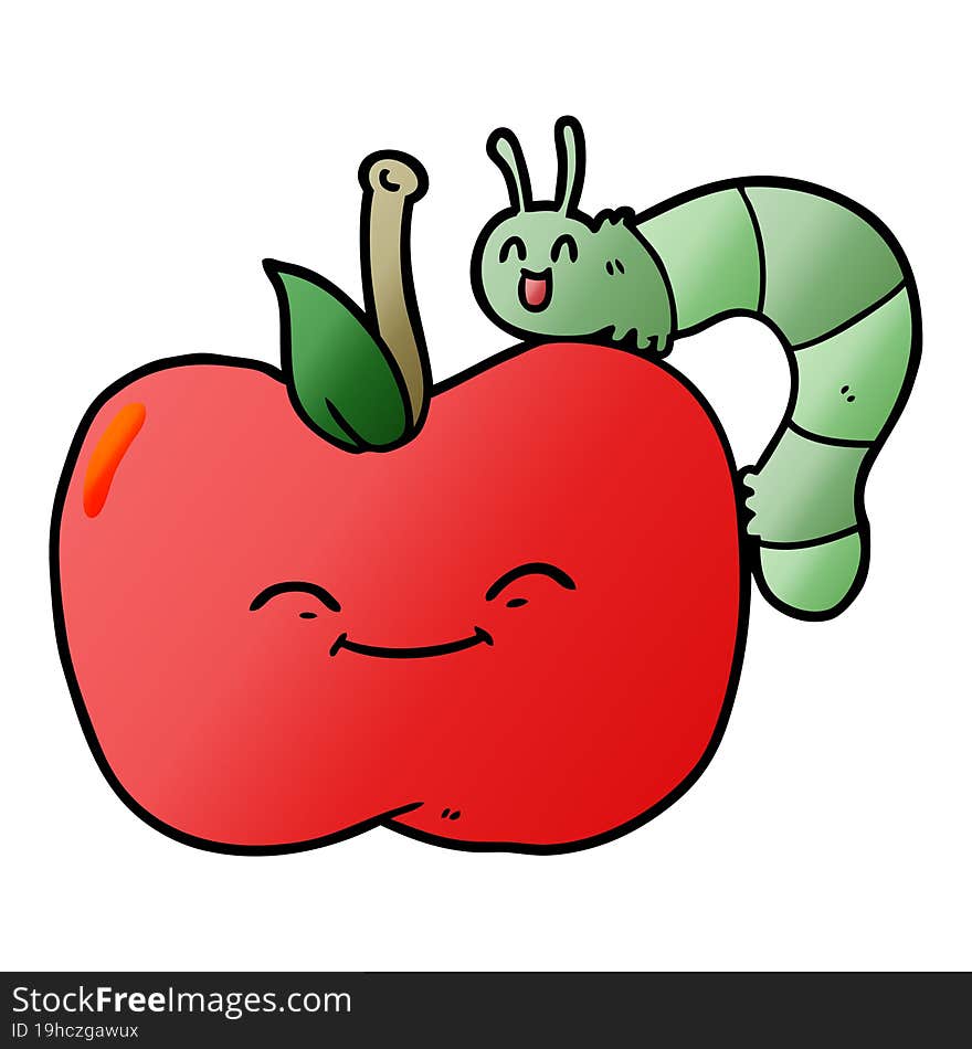 cartoon apple and bug. cartoon apple and bug