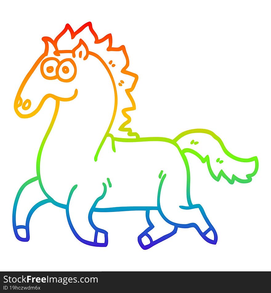 Rainbow Gradient Line Drawing Cartoon Running Horse