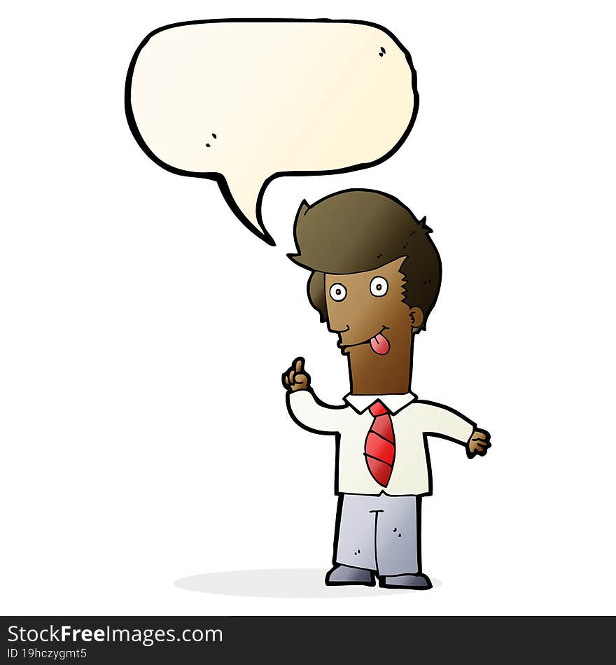 Cartoon Office Man With Crazy Idea With Speech Bubble