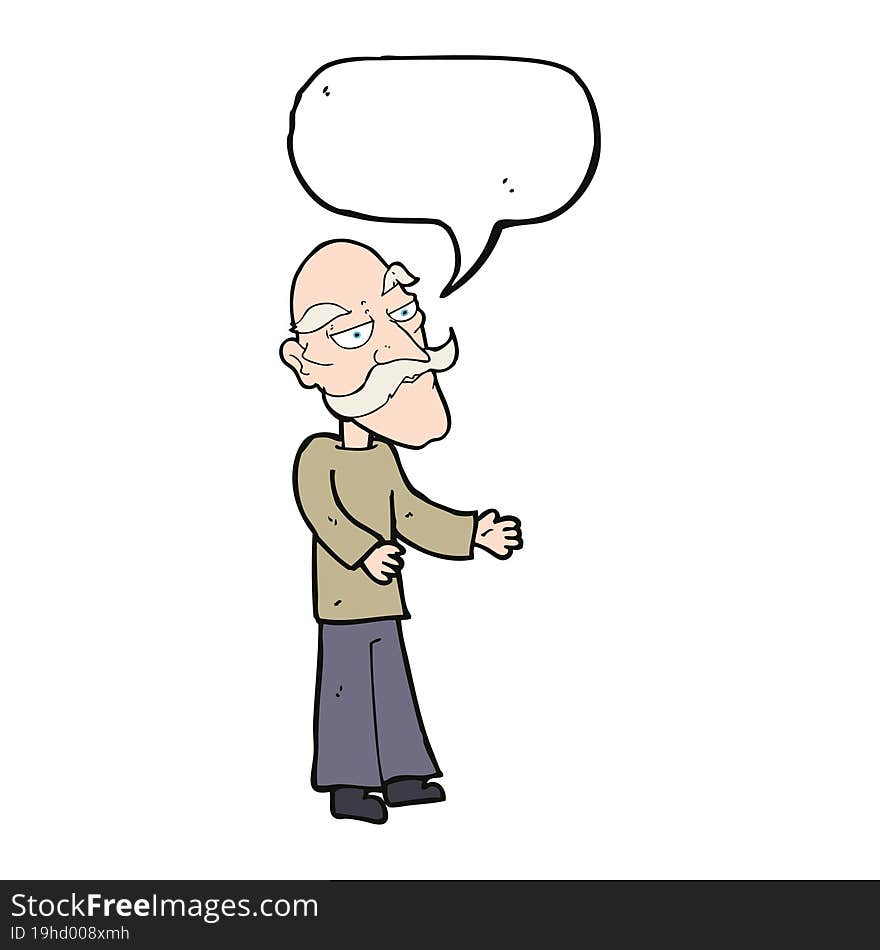 Cartoon Old Man With Mustache With Speech Bubble