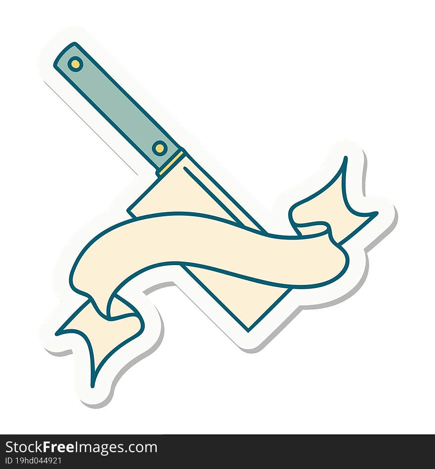 tattoo sticker with banner of a meat cleaver