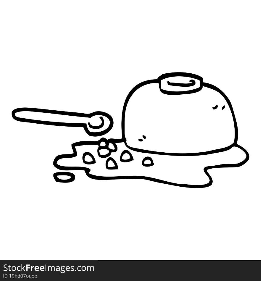 line drawing cartoon spilt cereal bowl