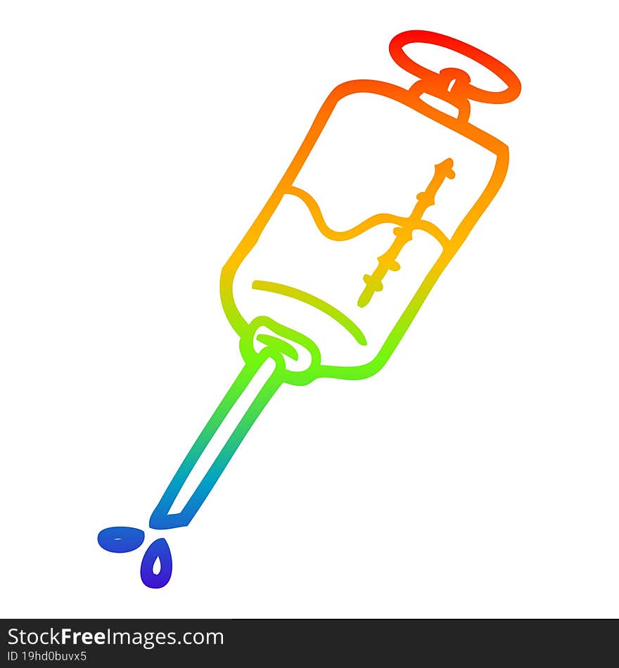 rainbow gradient line drawing of a cartoon injection