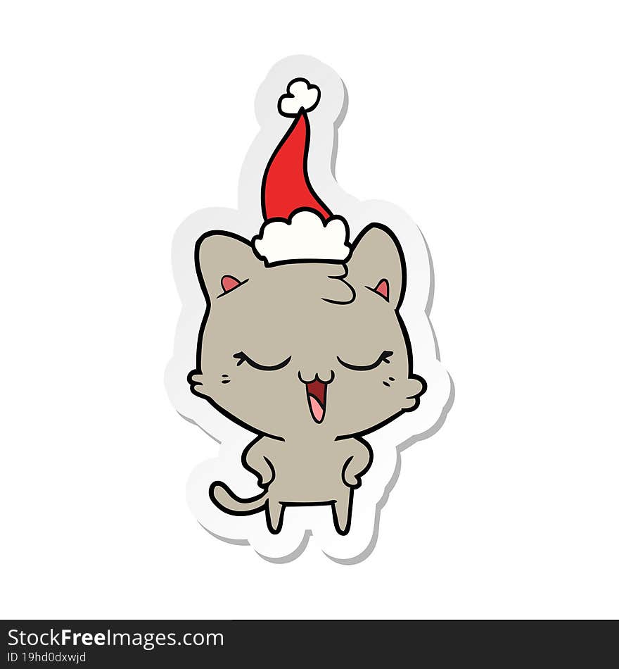 happy sticker cartoon of a cat wearing santa hat