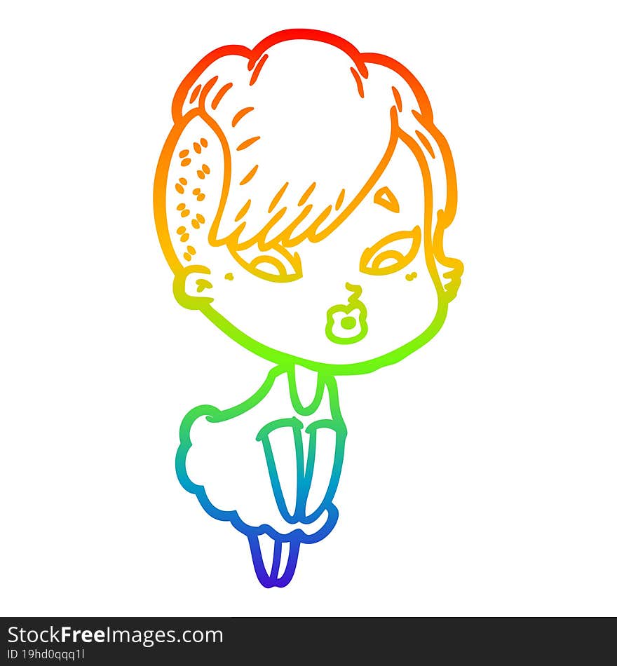 rainbow gradient line drawing cartoon surprised girl