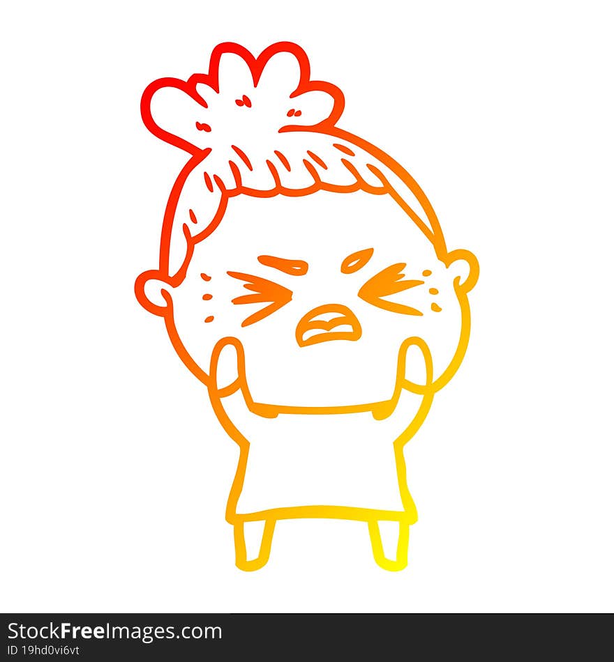 warm gradient line drawing of a cartoon angry woman