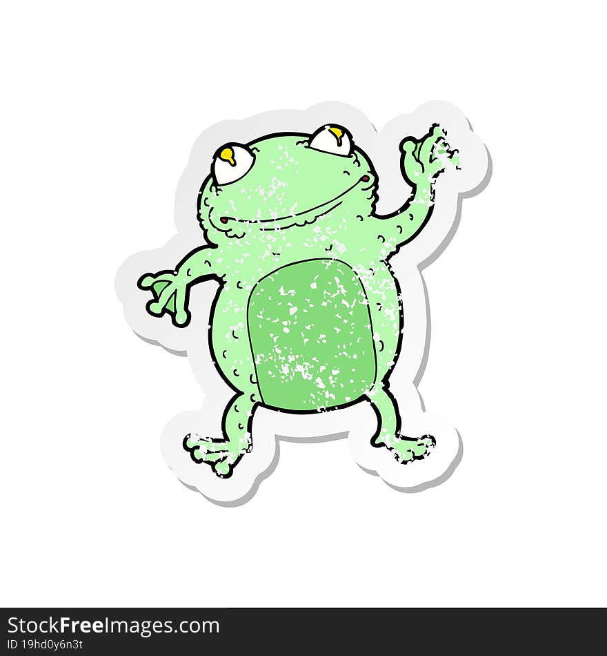 retro distressed sticker of a cartoon frog