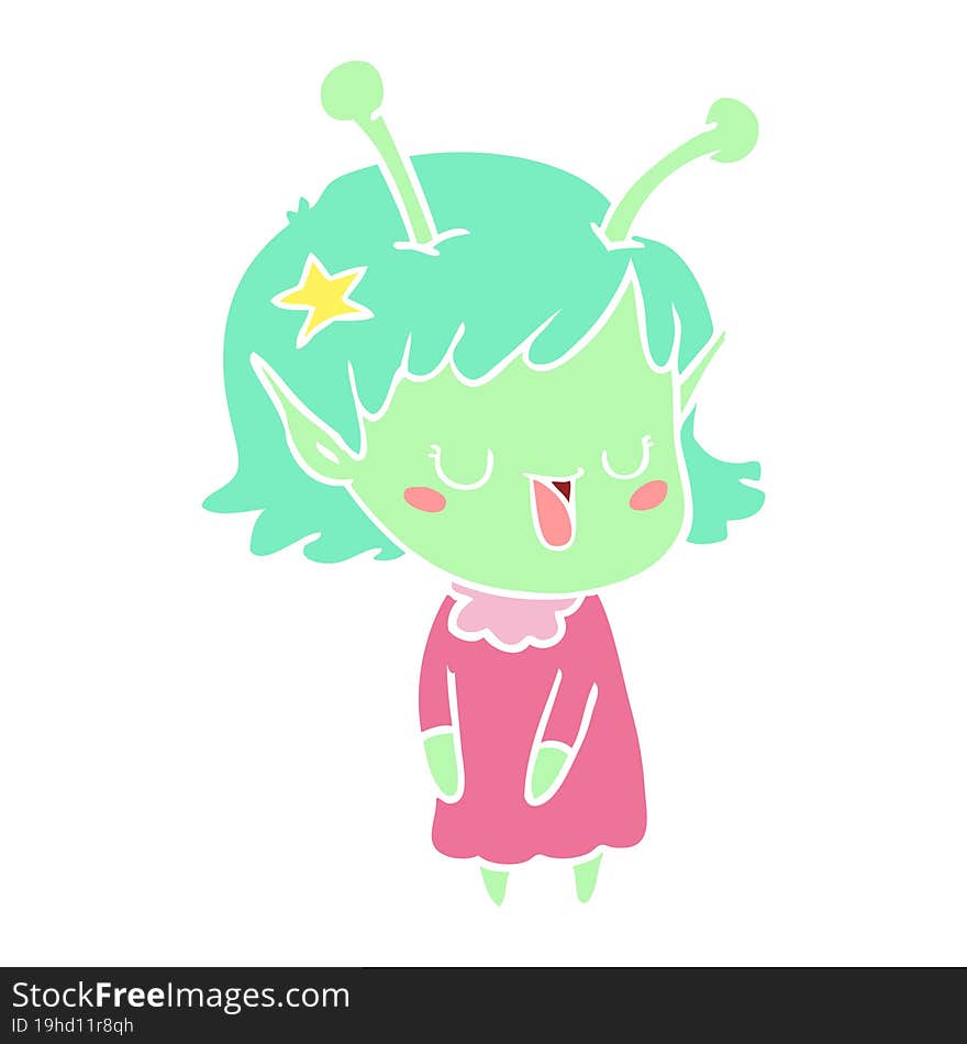 happy alien girl flat color style cartoon