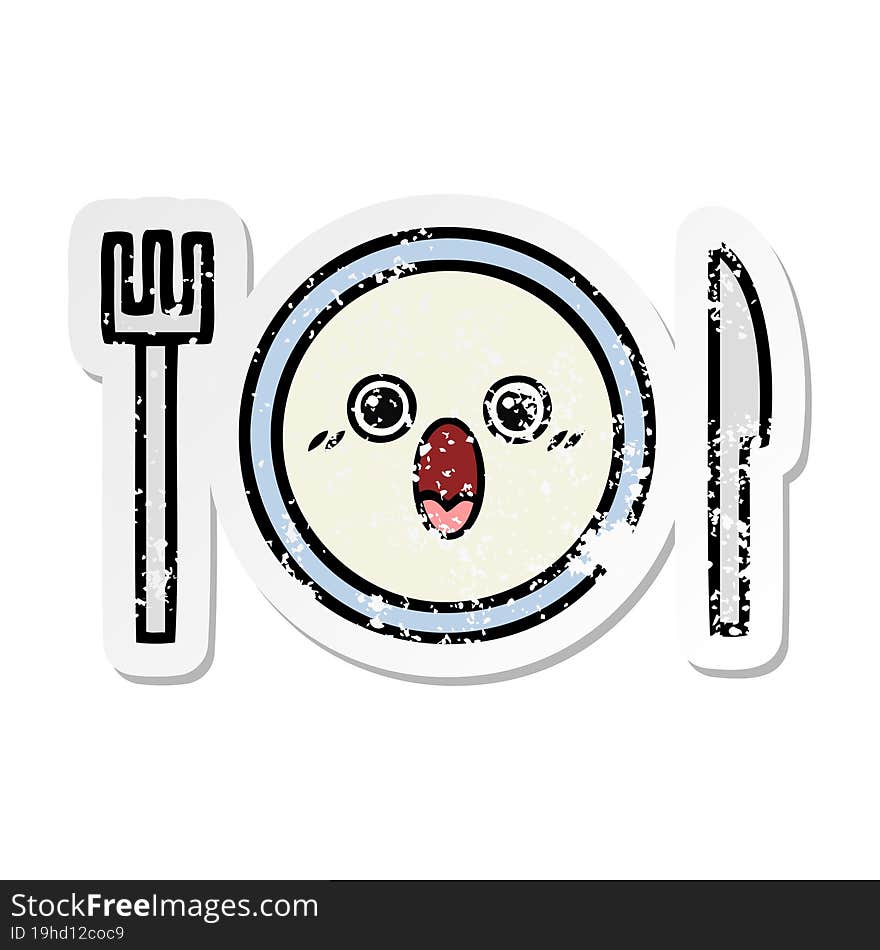 distressed sticker of a cute cartoon dinner plate