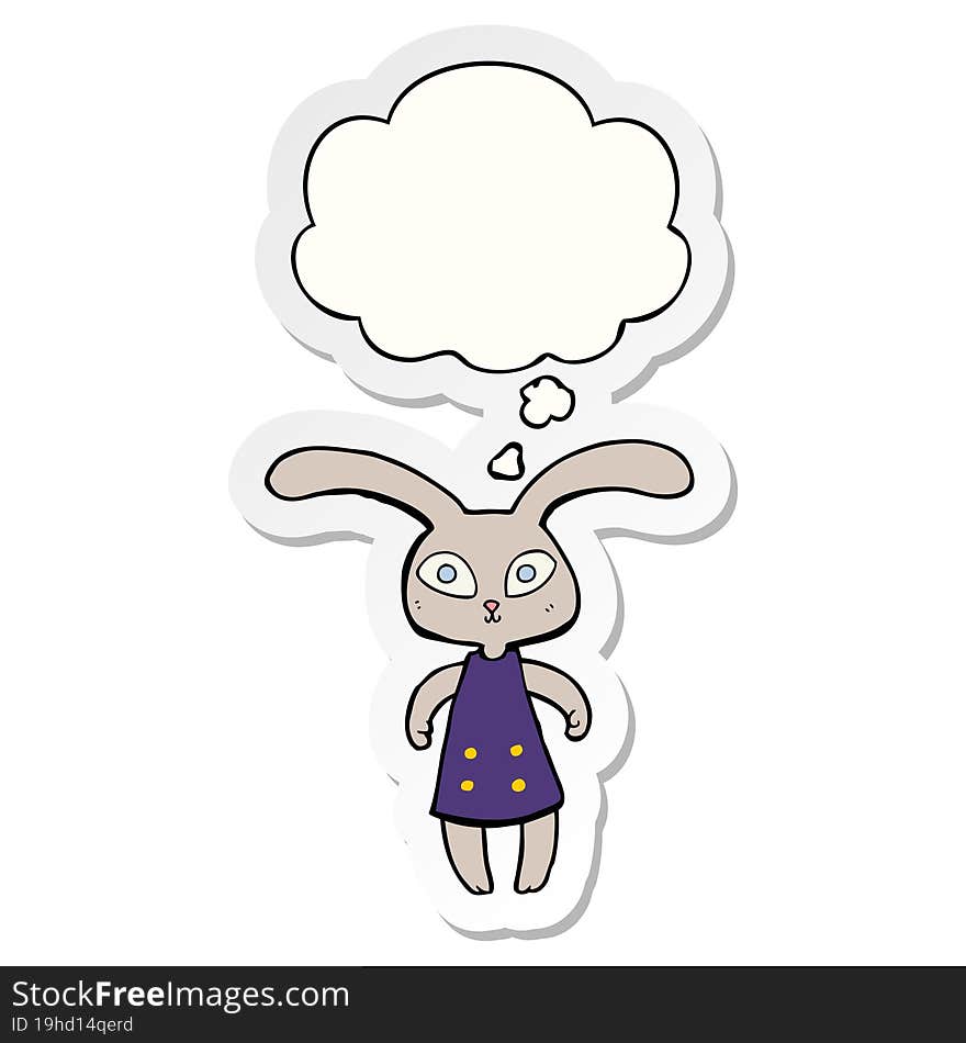 cute cartoon rabbit and thought bubble as a printed sticker