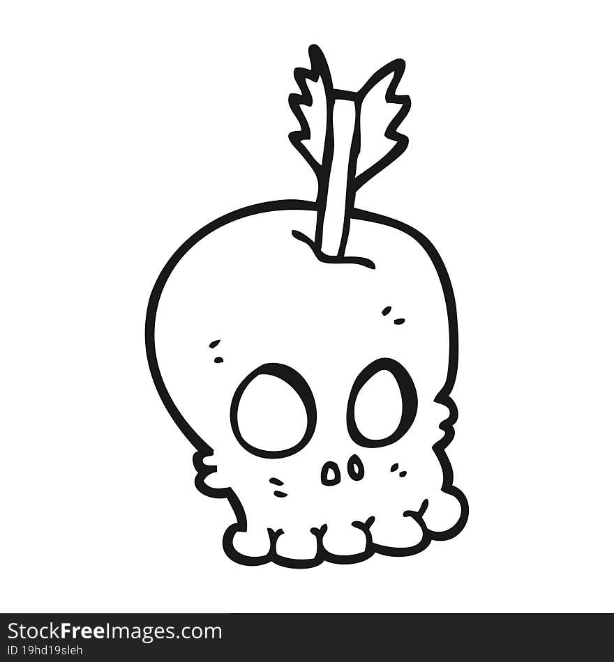 Black And White Cartoon Skull With Arrow