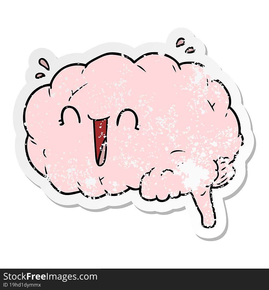 Distressed Sticker Of A Cartoon Brain Laughing