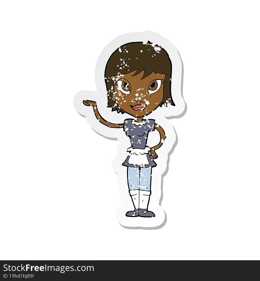 Retro Distressed Sticker Of A Cartoon Maid