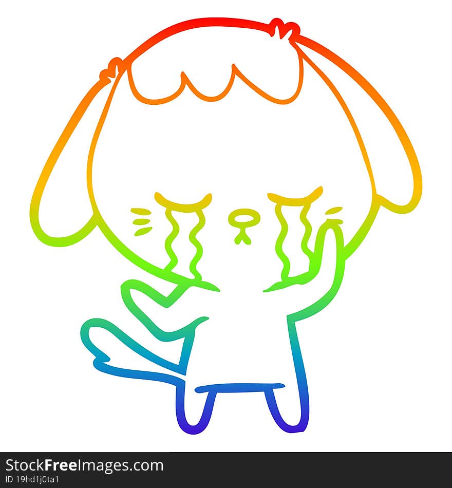 rainbow gradient line drawing of a cute puppy crying cartoon