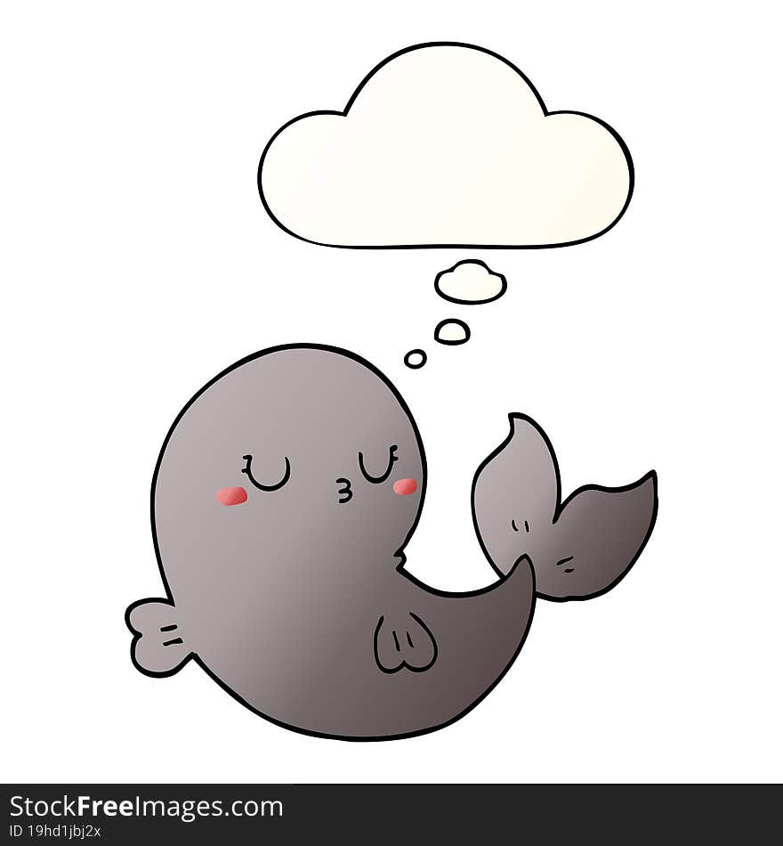 Cute Cartoon Whale And Thought Bubble In Smooth Gradient Style