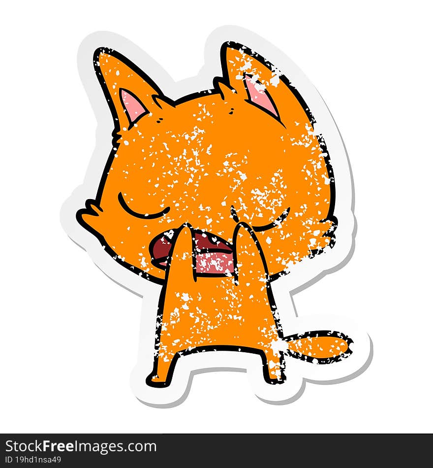 distressed sticker of a talking cat cartoon