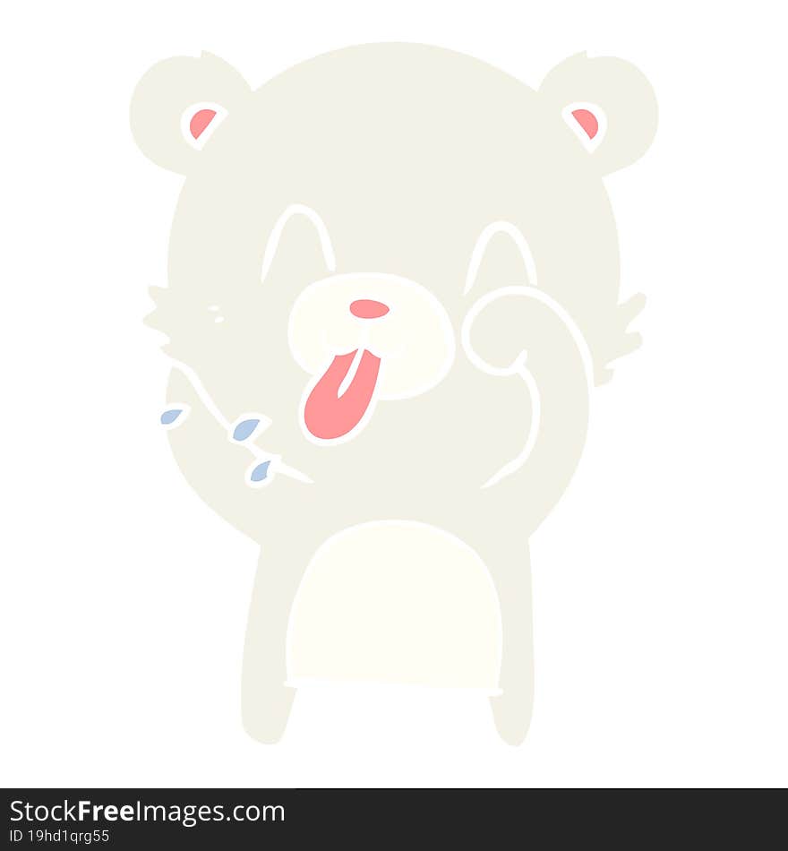 rude flat color style cartoon polar bear sticking out tongue