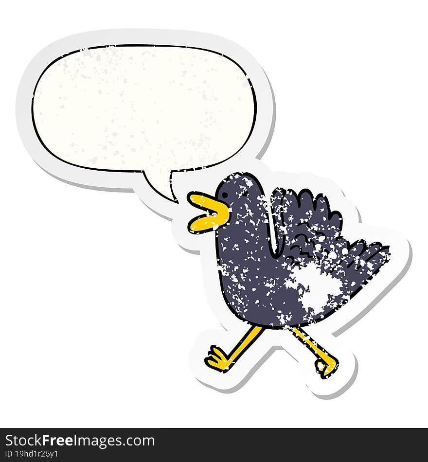 cartoon duck running and speech bubble distressed sticker