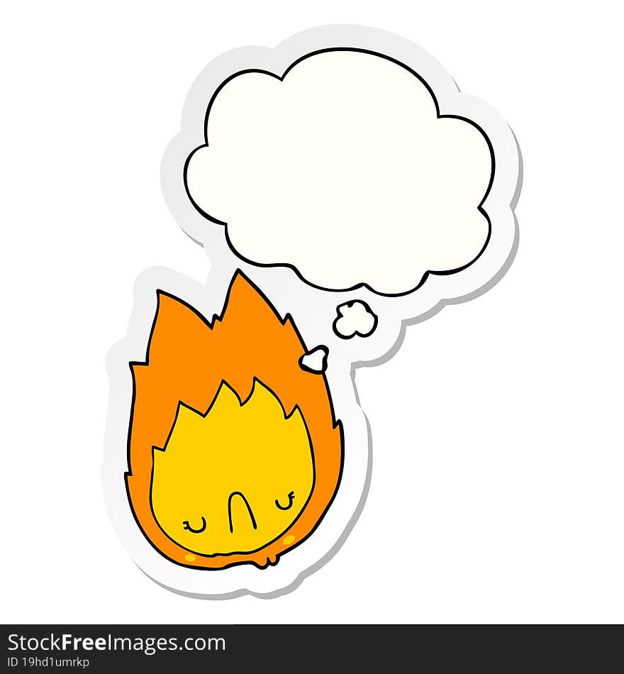 cartoon unhappy flame and thought bubble as a printed sticker