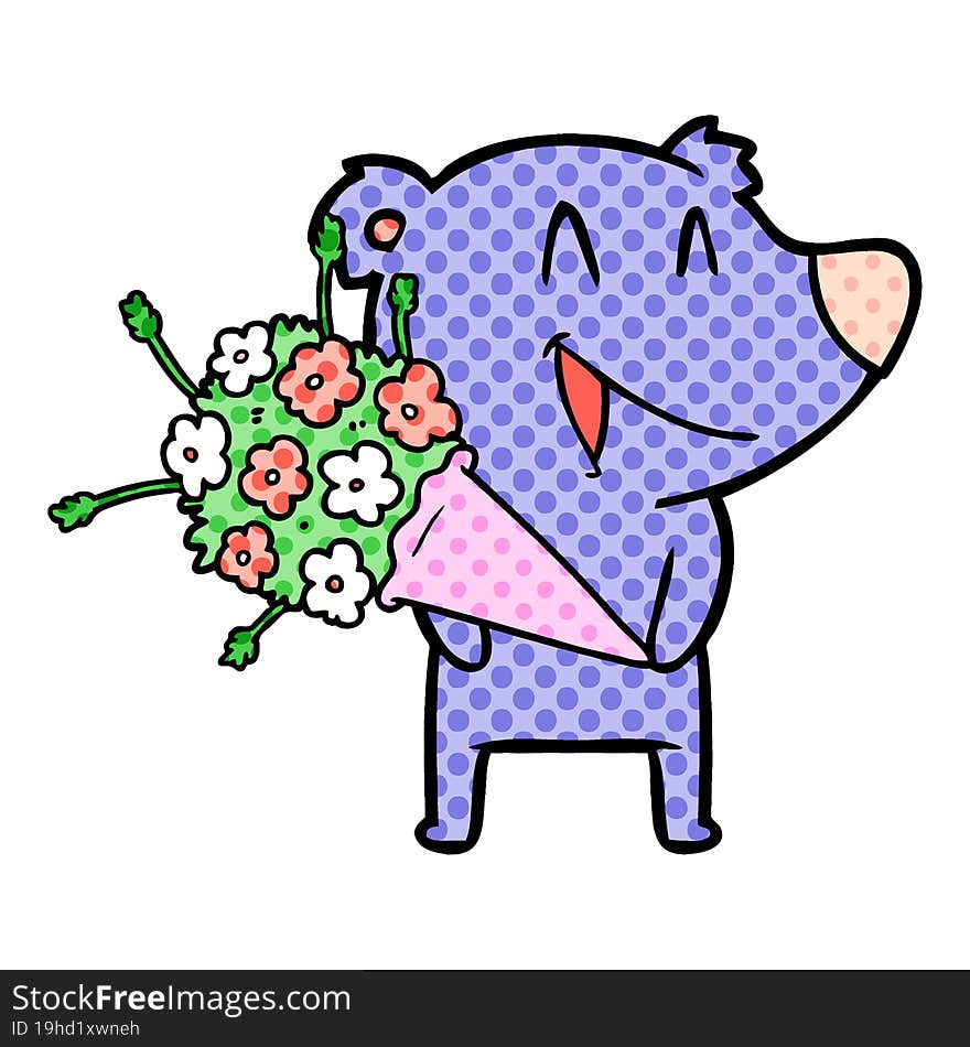 laughing bear cartoon with flowers. laughing bear cartoon with flowers