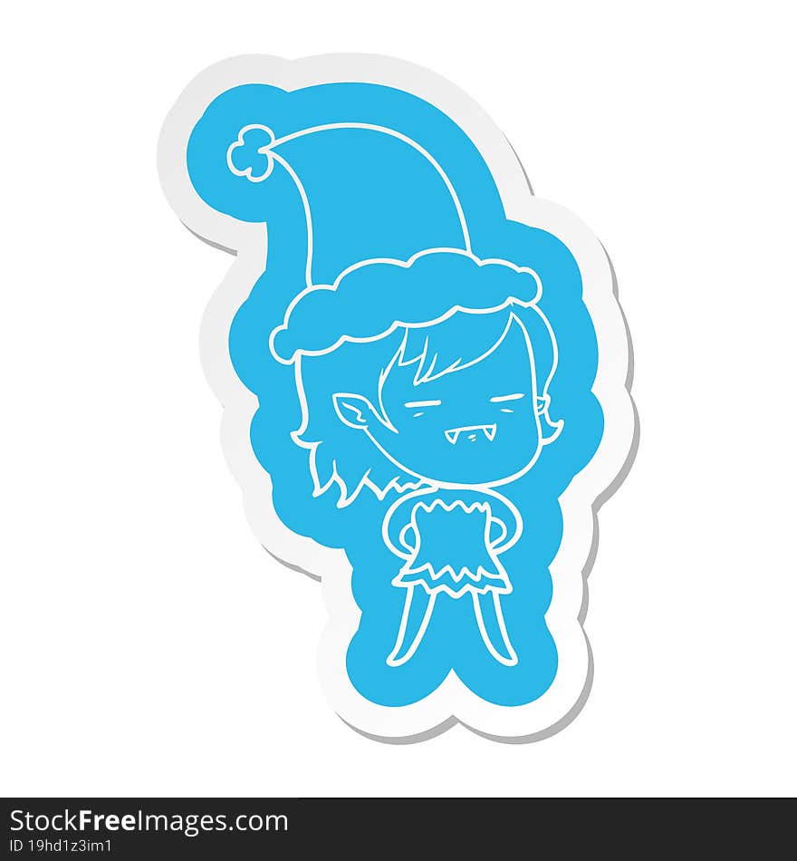 quirky cartoon  sticker of a undead vampire girl wearing santa hat