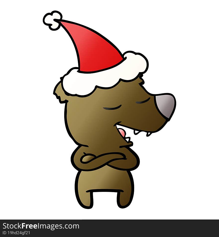 gradient cartoon of a bear wearing santa hat