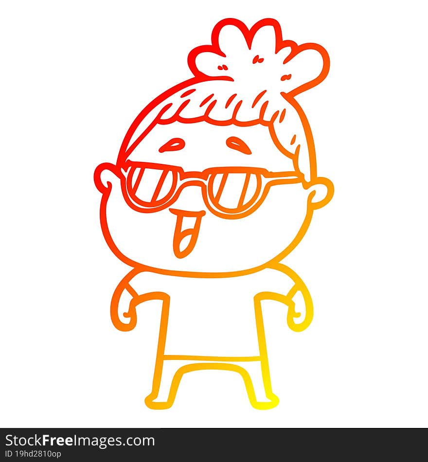 warm gradient line drawing cartoon happy woman wearing spectacles