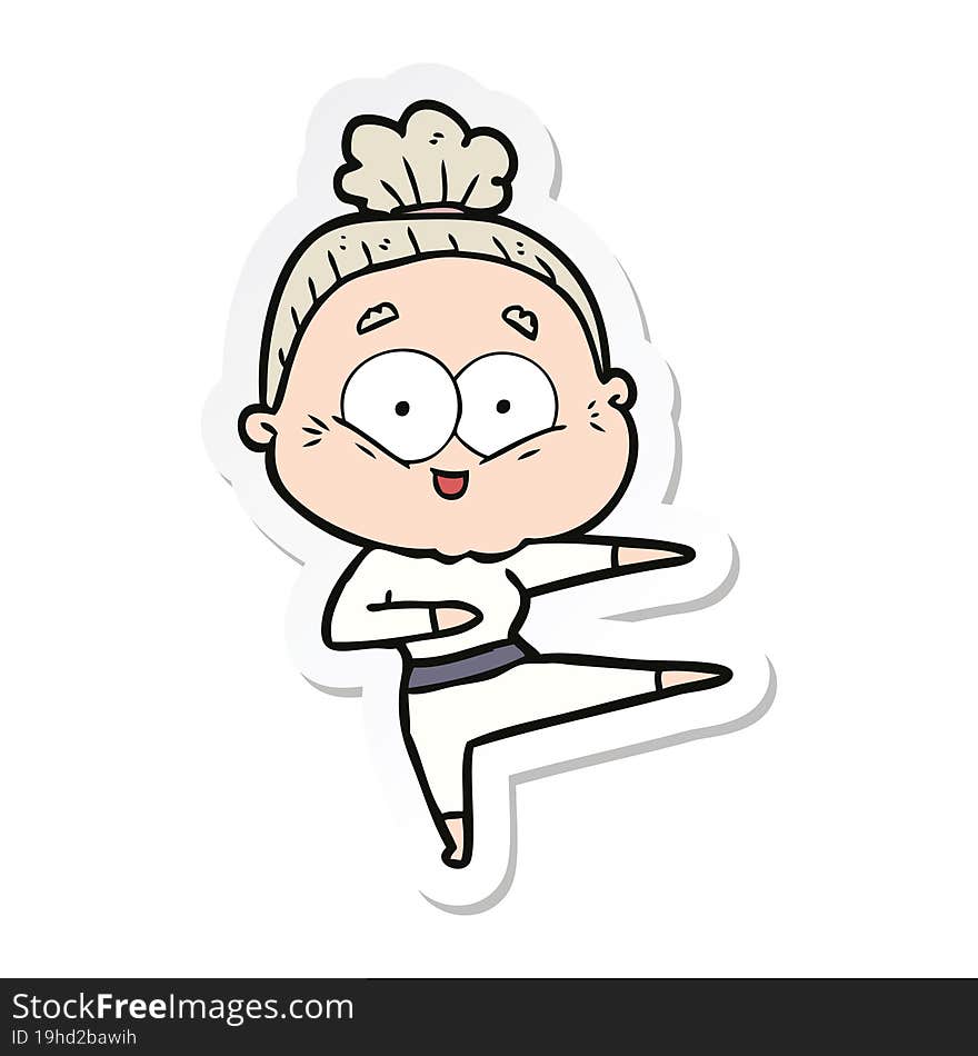 sticker of a cartoon happy old woman