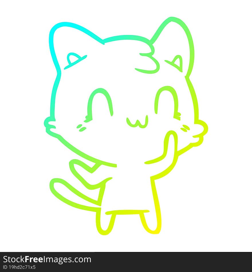 cold gradient line drawing of a cartoon happy cat