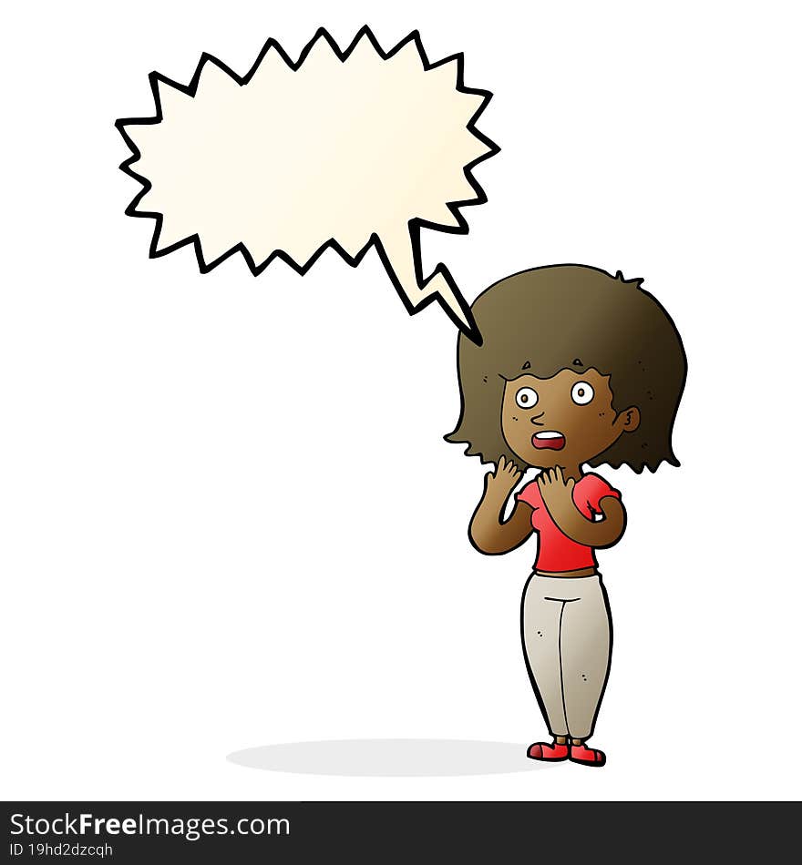 cartoon shocked woman with speech bubble