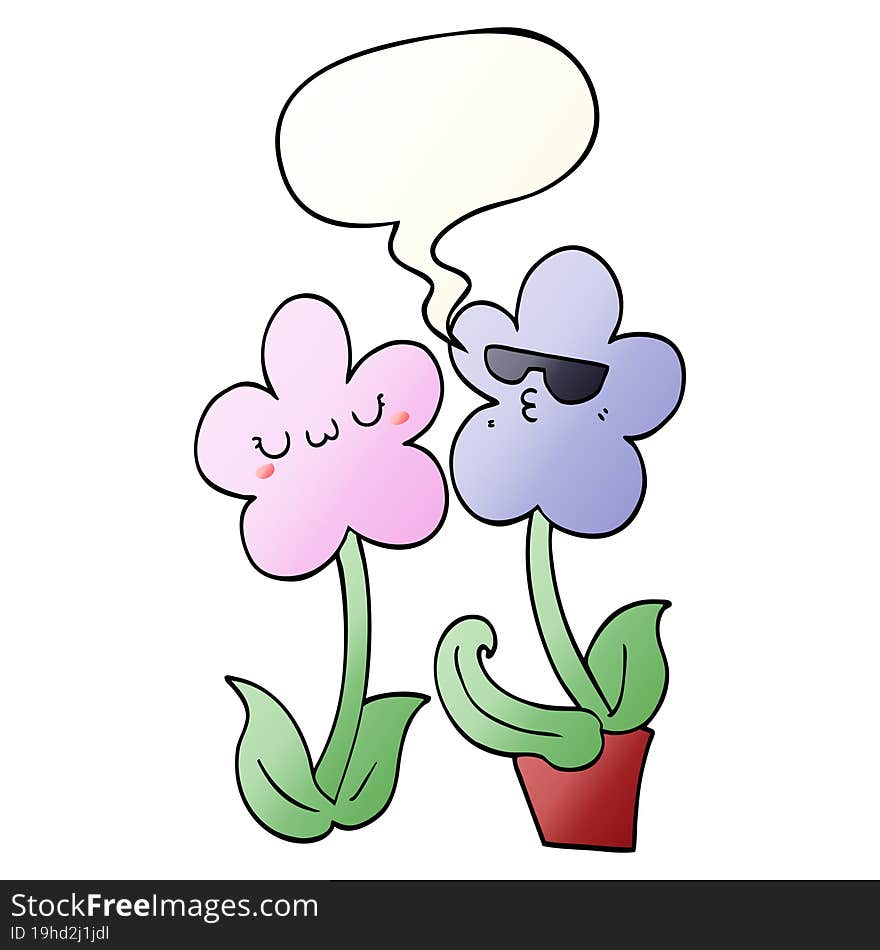 cute cartoon flower with speech bubble in smooth gradient style