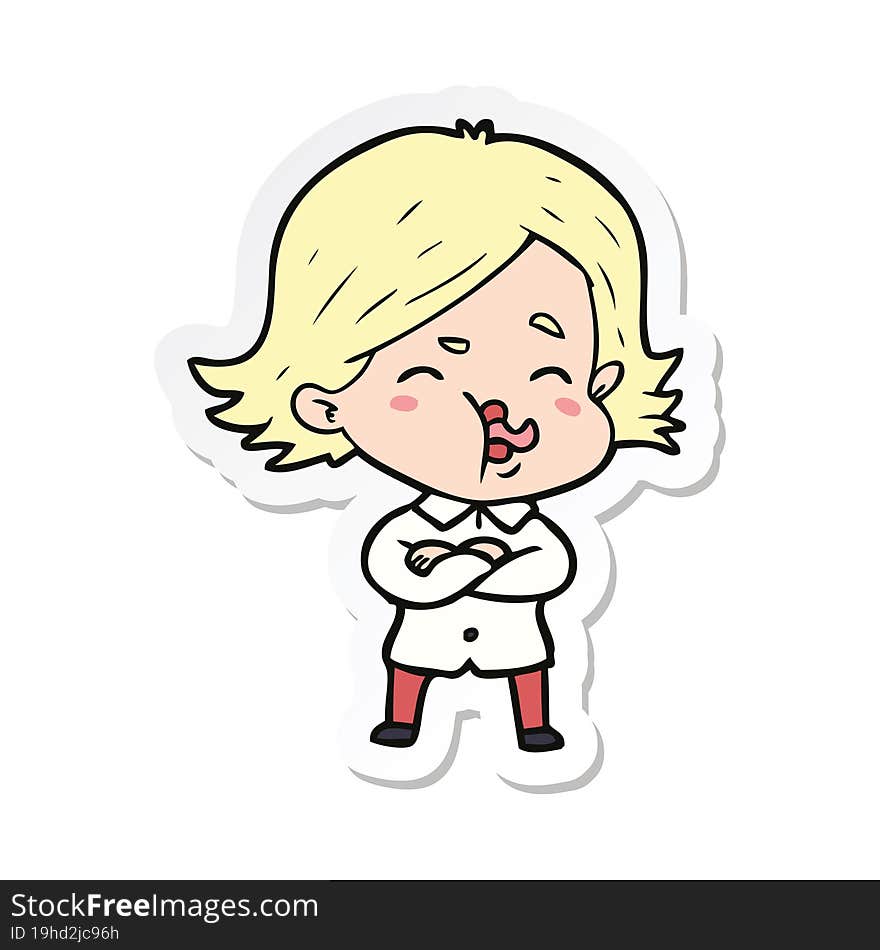 sticker of a cartoon girl pulling face