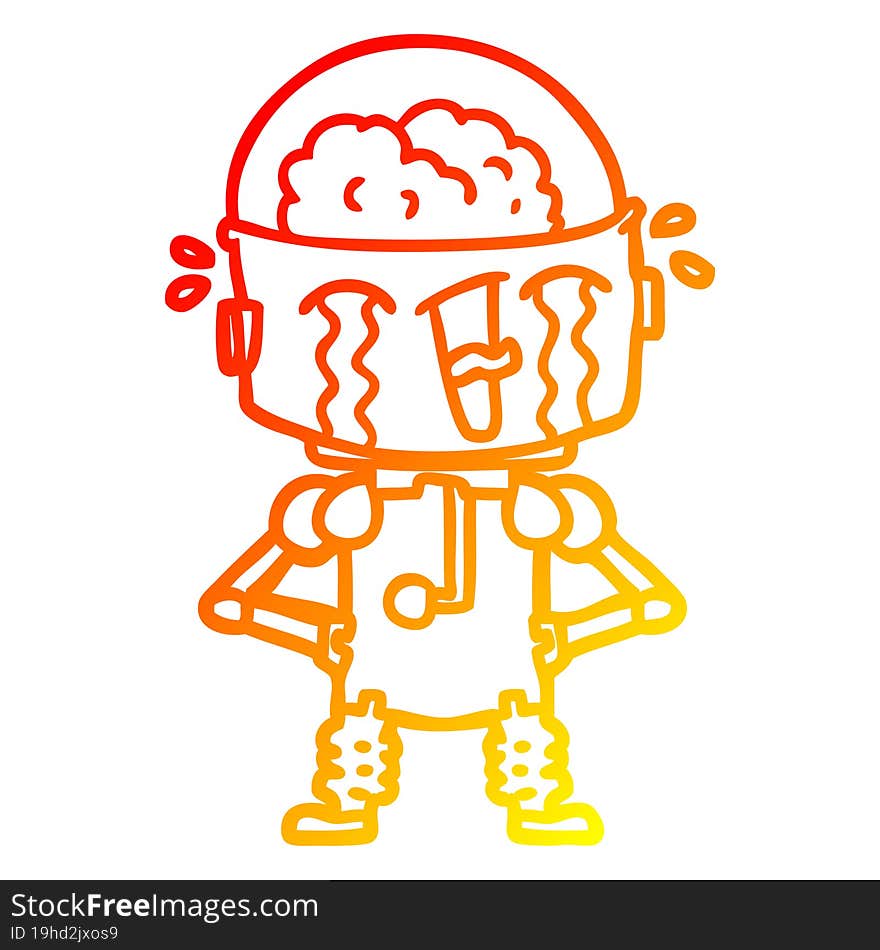 warm gradient line drawing cartoon crying robot