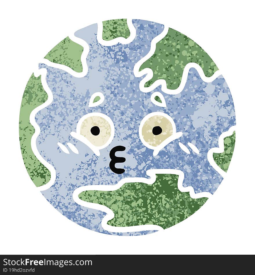 Retro Illustration Style Cartoon Planet Earth