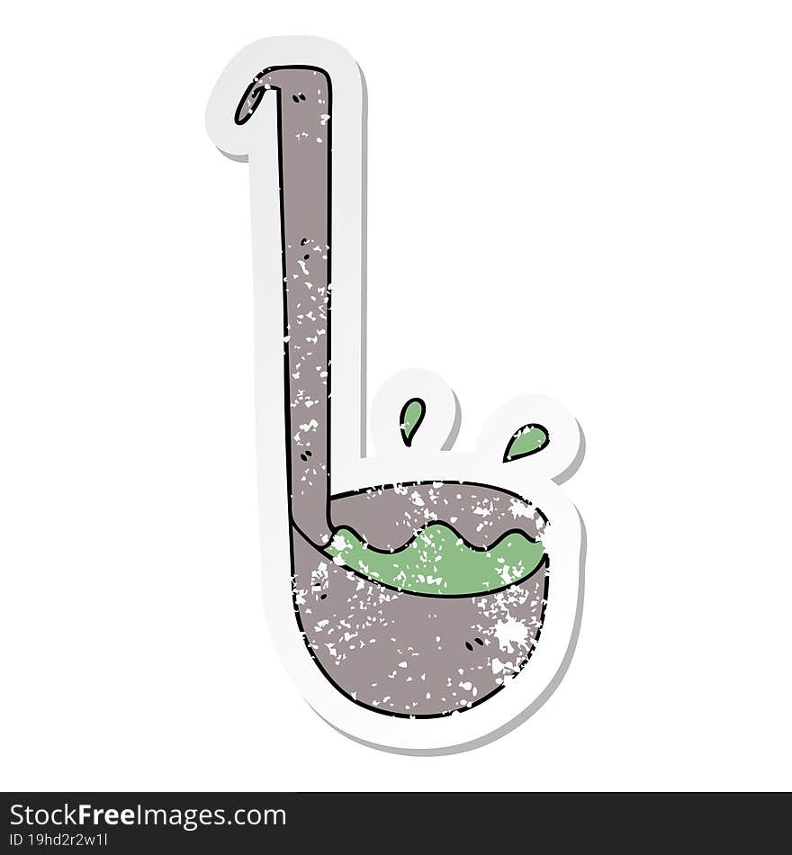 distressed sticker of a quirky hand drawn cartoon ladle