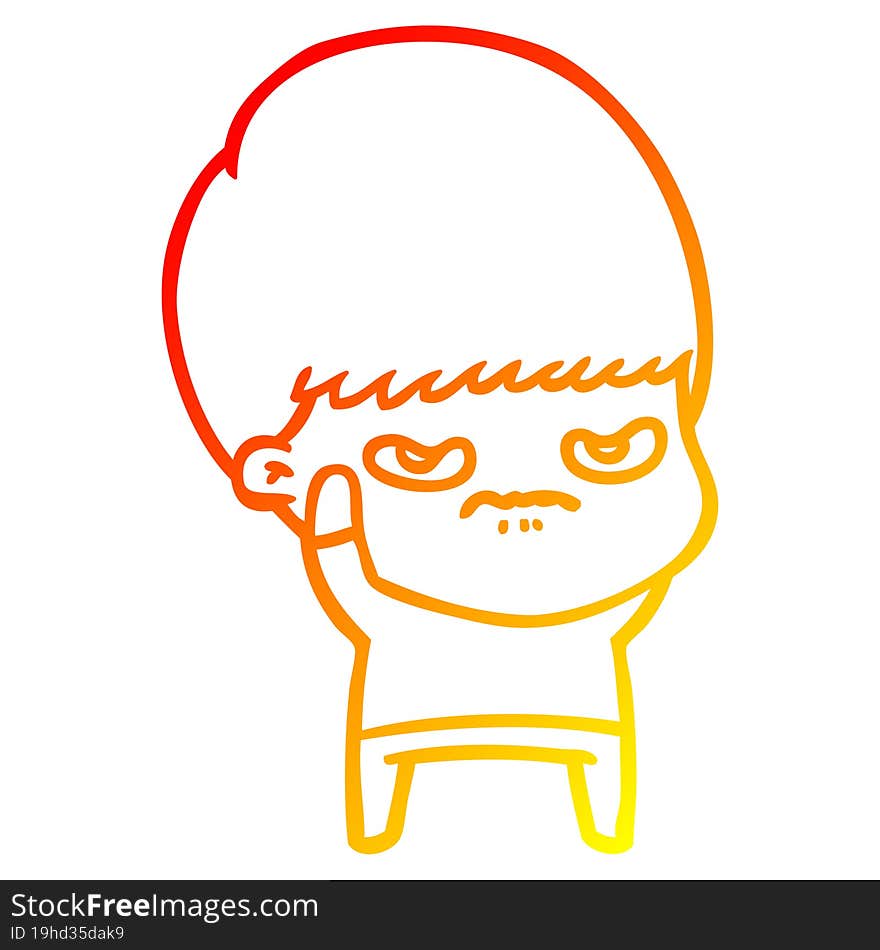 warm gradient line drawing annoyed cartoon boy