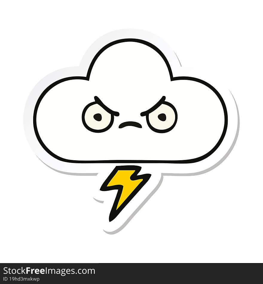 sticker of a cute cartoon thunder cloud