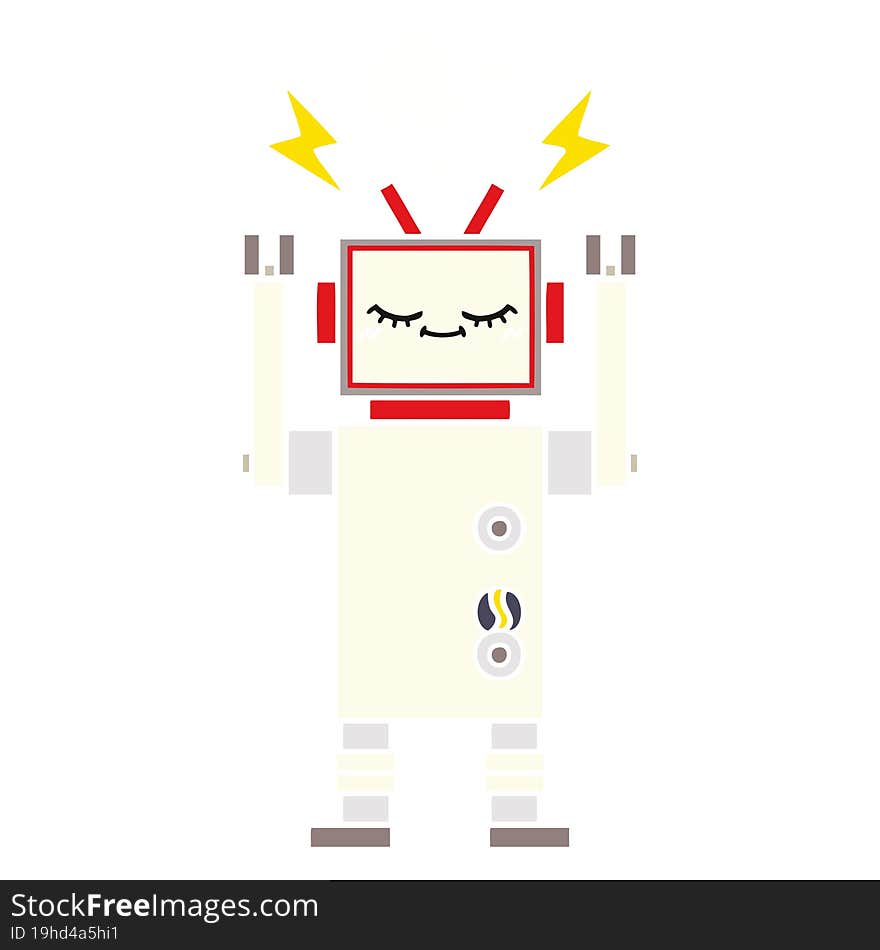 flat color retro cartoon dancing robot