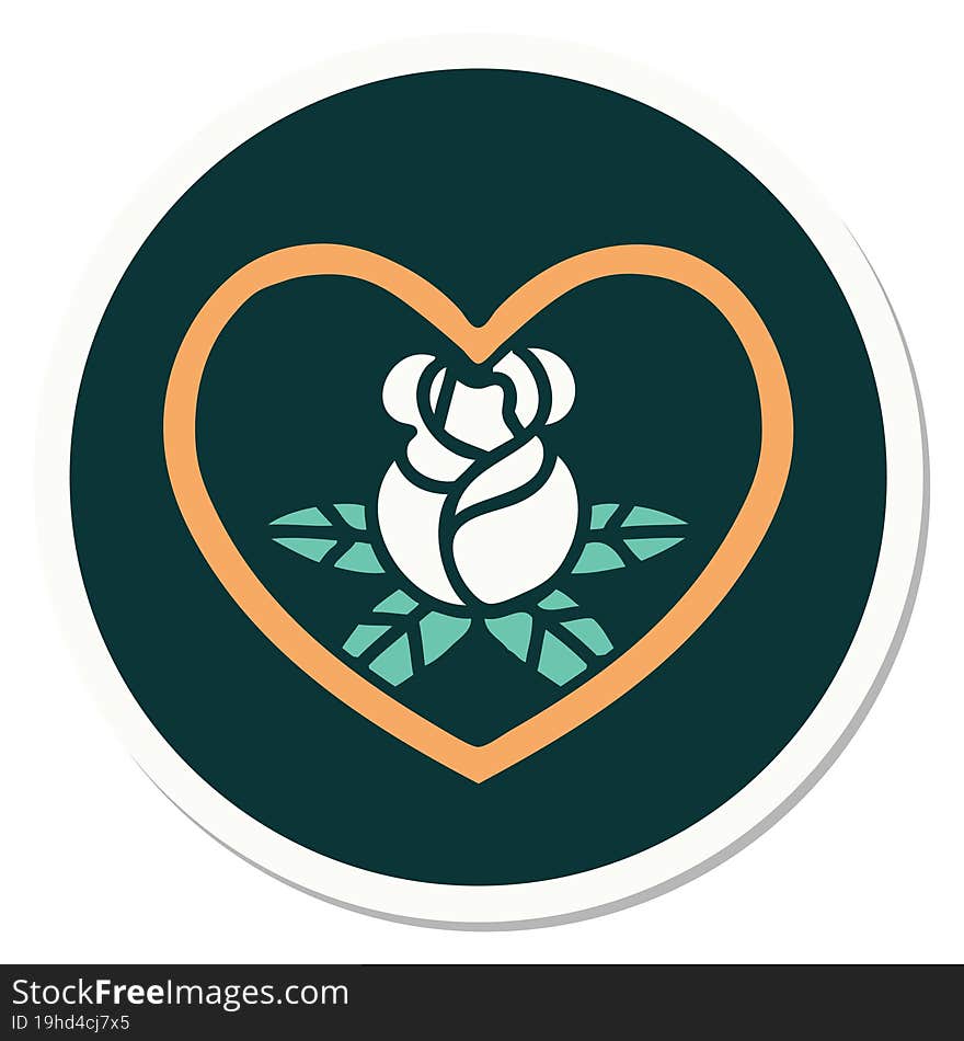 sticker of tattoo in traditional style of a heart and flowers. sticker of tattoo in traditional style of a heart and flowers